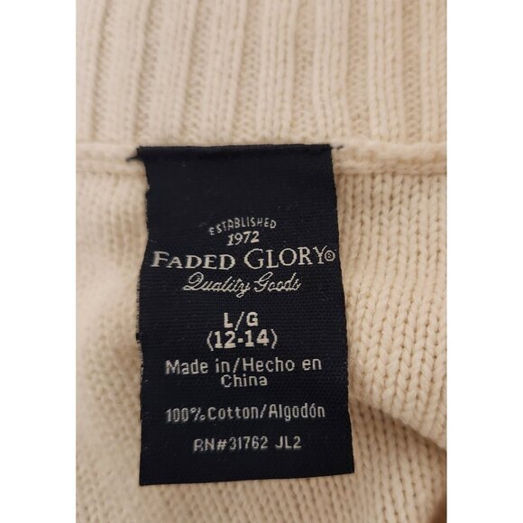 Faded Glory V-Neck Cable Knit Sweater W/ Button Accent Ivory Womens Large EUC - Picture 7 of 8